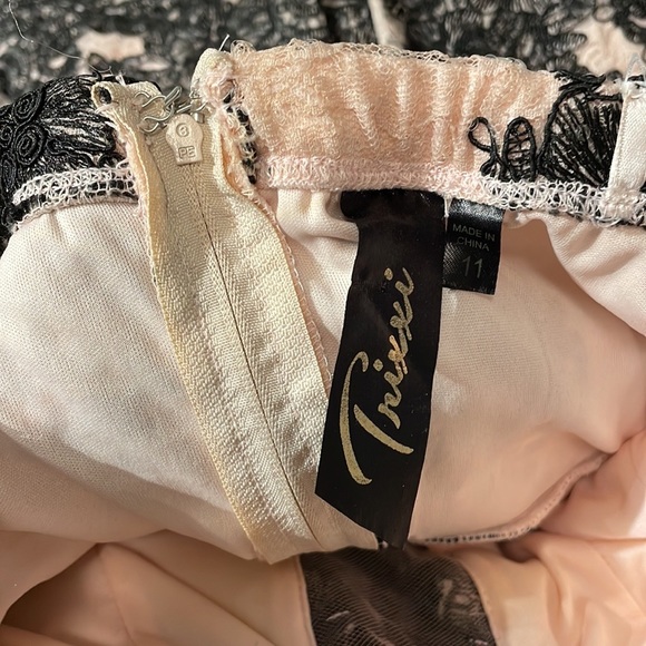 Strapless, black & nude pink sequin lace mini dress with mesh covered plunge. - Picture 3 of 4